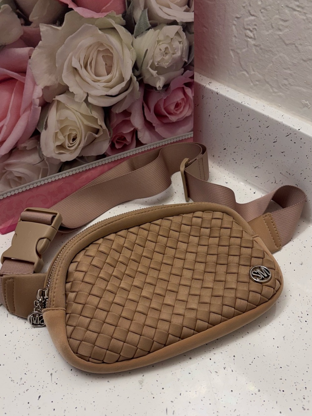 Steve Madden Woven Tan Crossbody Belt Bag